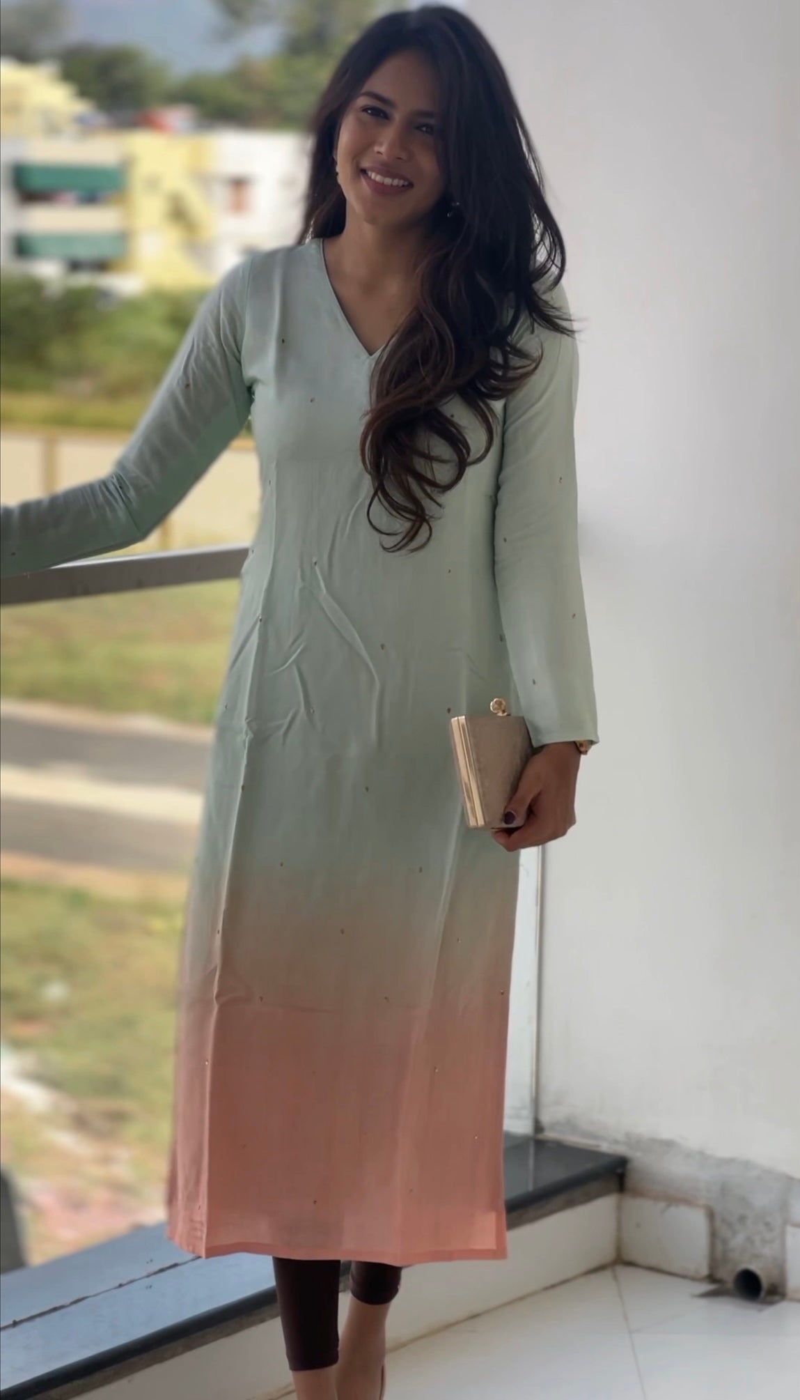 Ice blue and Peach Ombré Kurta