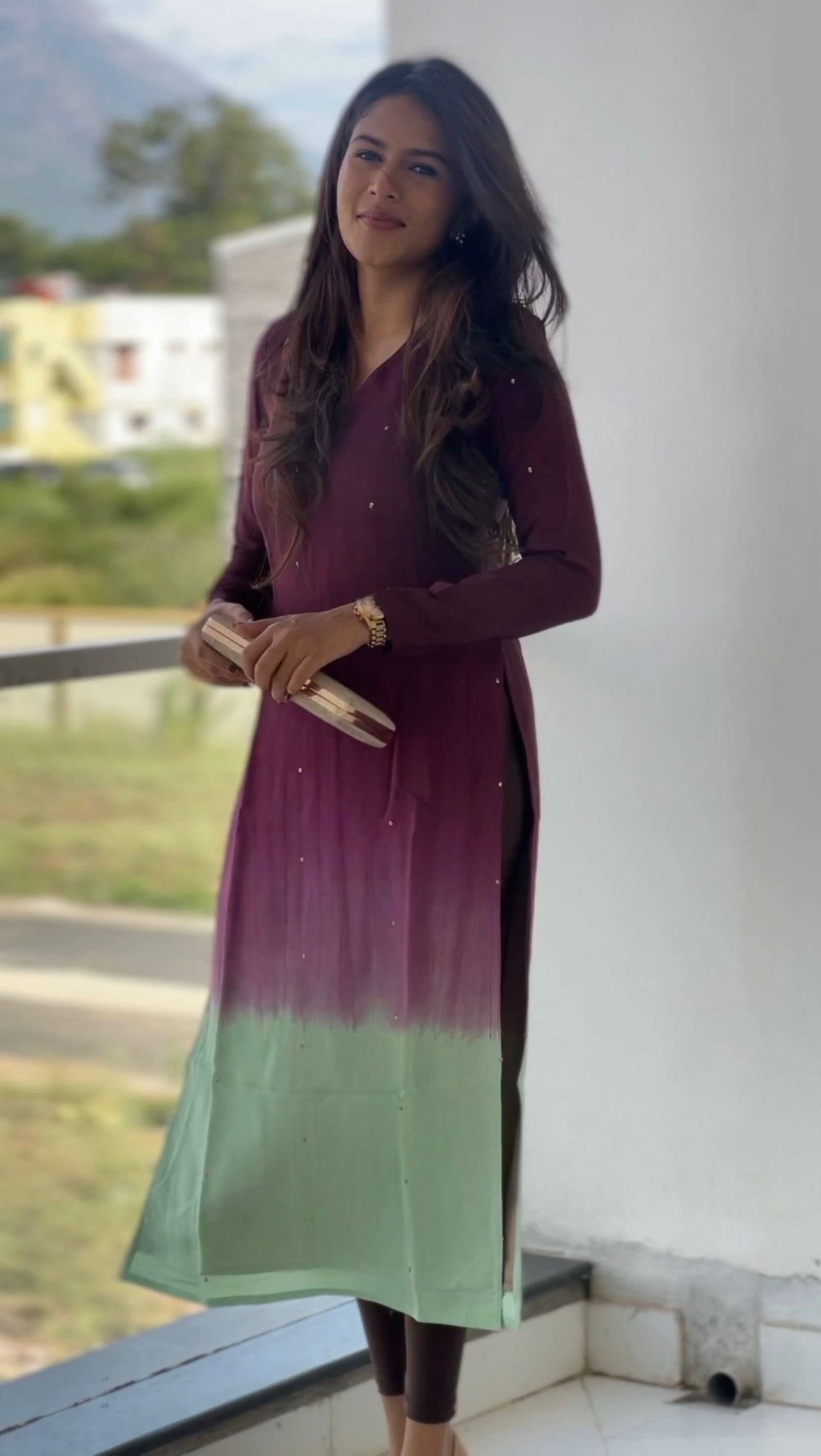 Violet and Mint Green Ombré Kurta