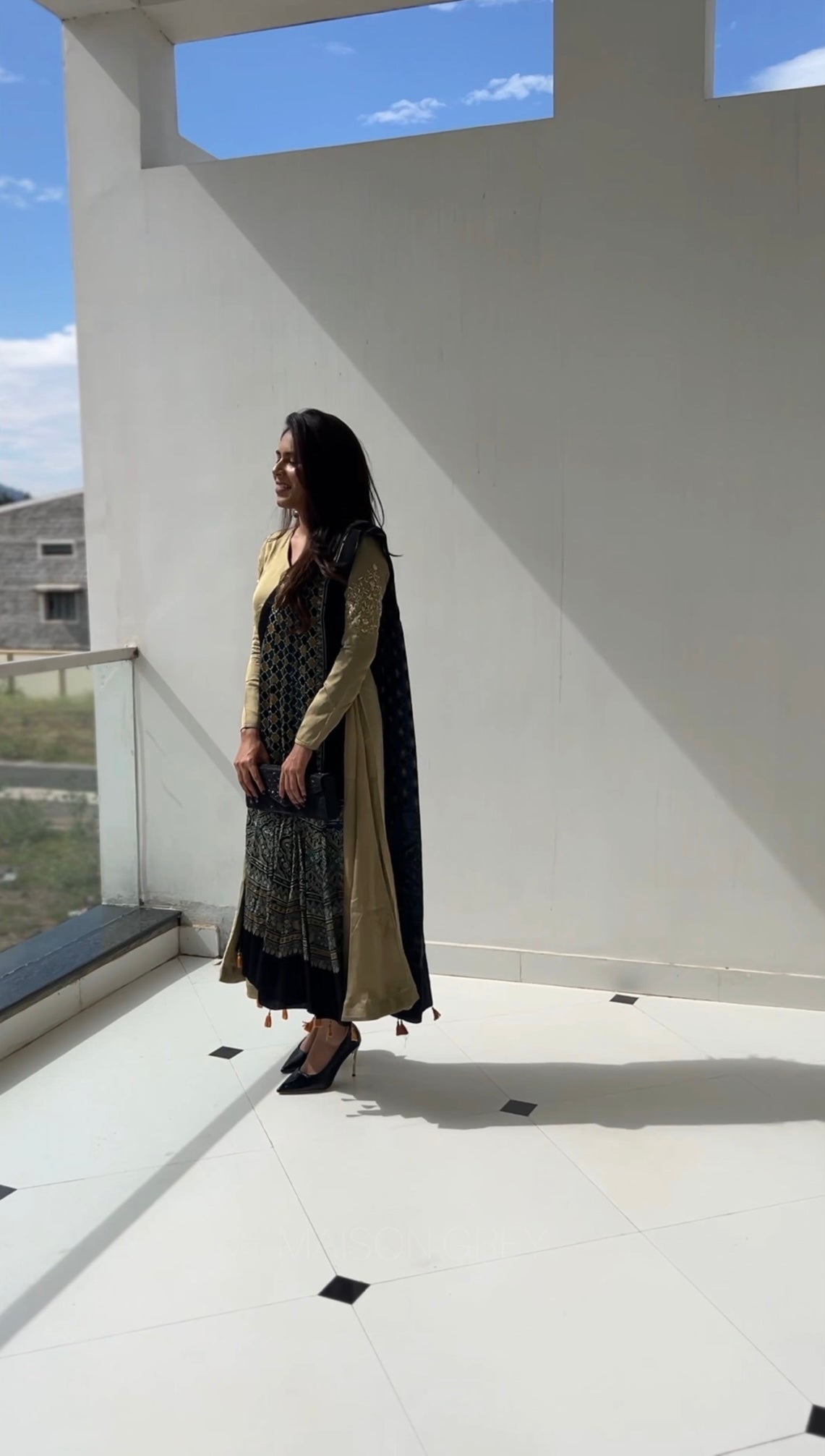 Anarkali with Draped Shawl 6