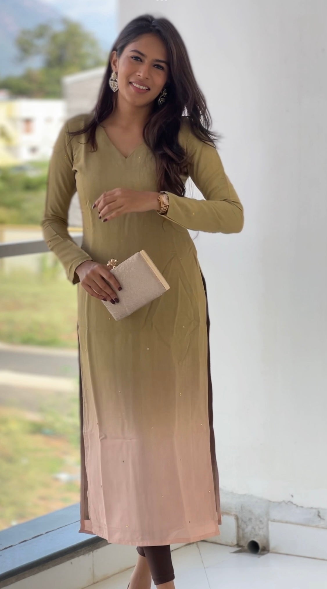 Khaki and Pink Ombré Kurta
