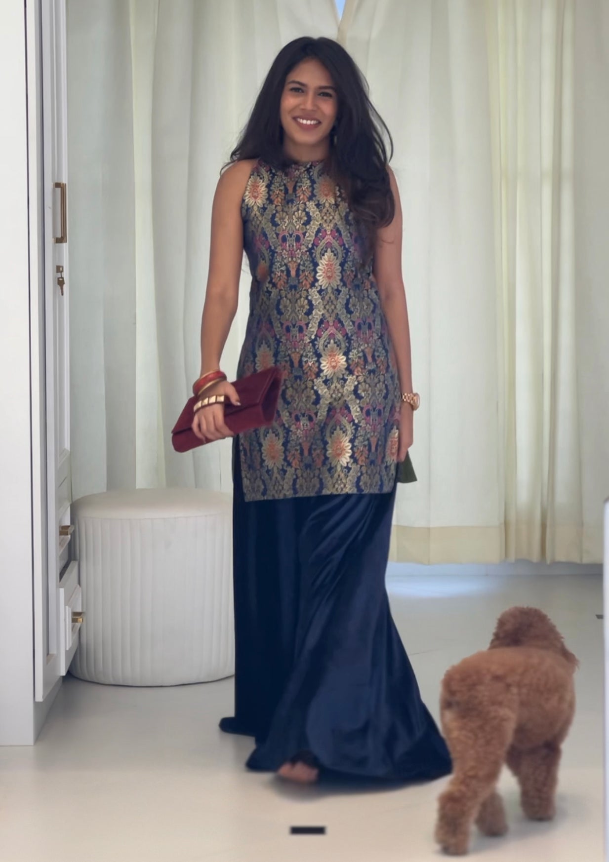 Banaras Kurta Velvet Flare Pants-  Midnight Blue
