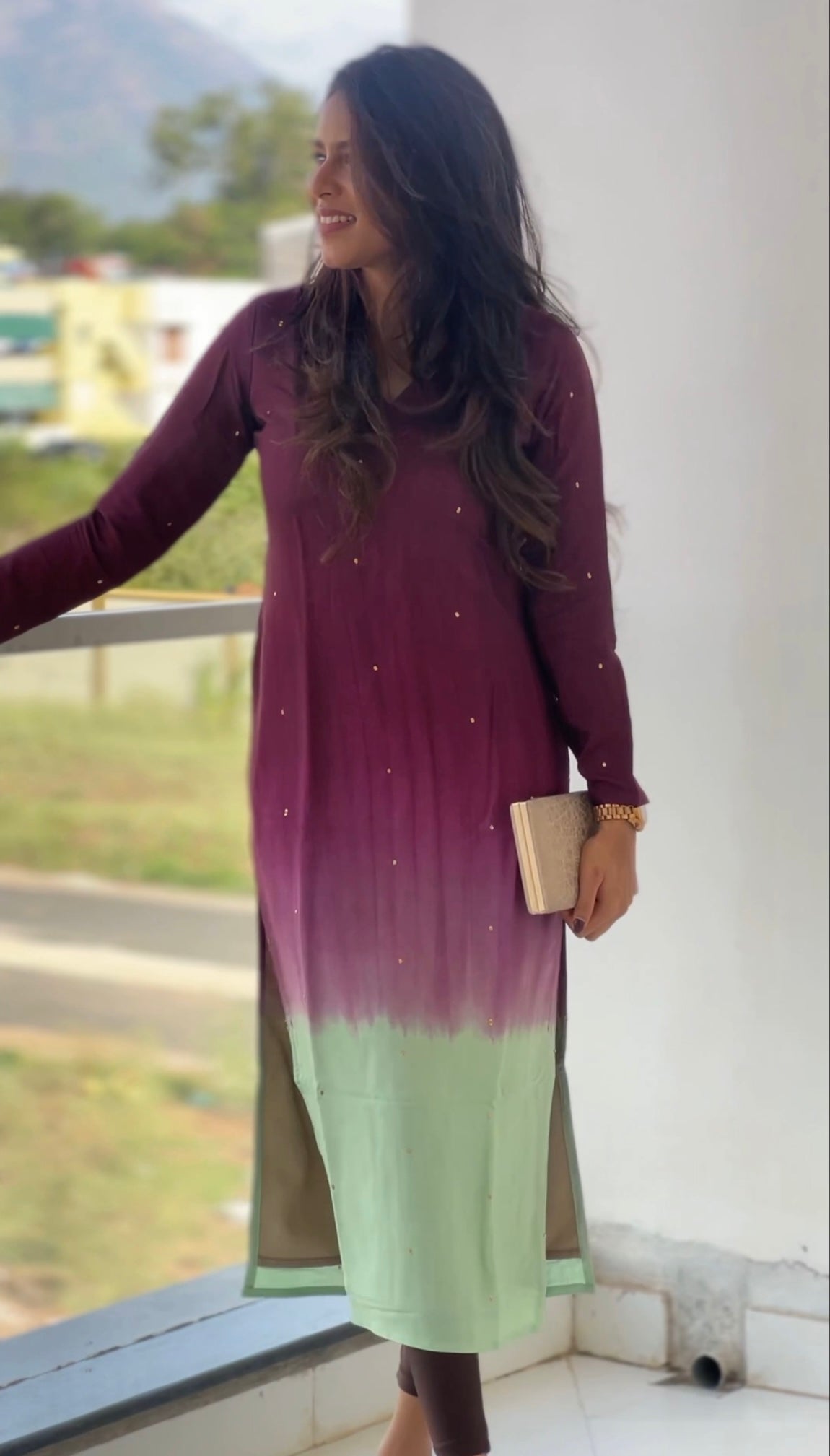 Violet and Mint Green Ombré Kurta