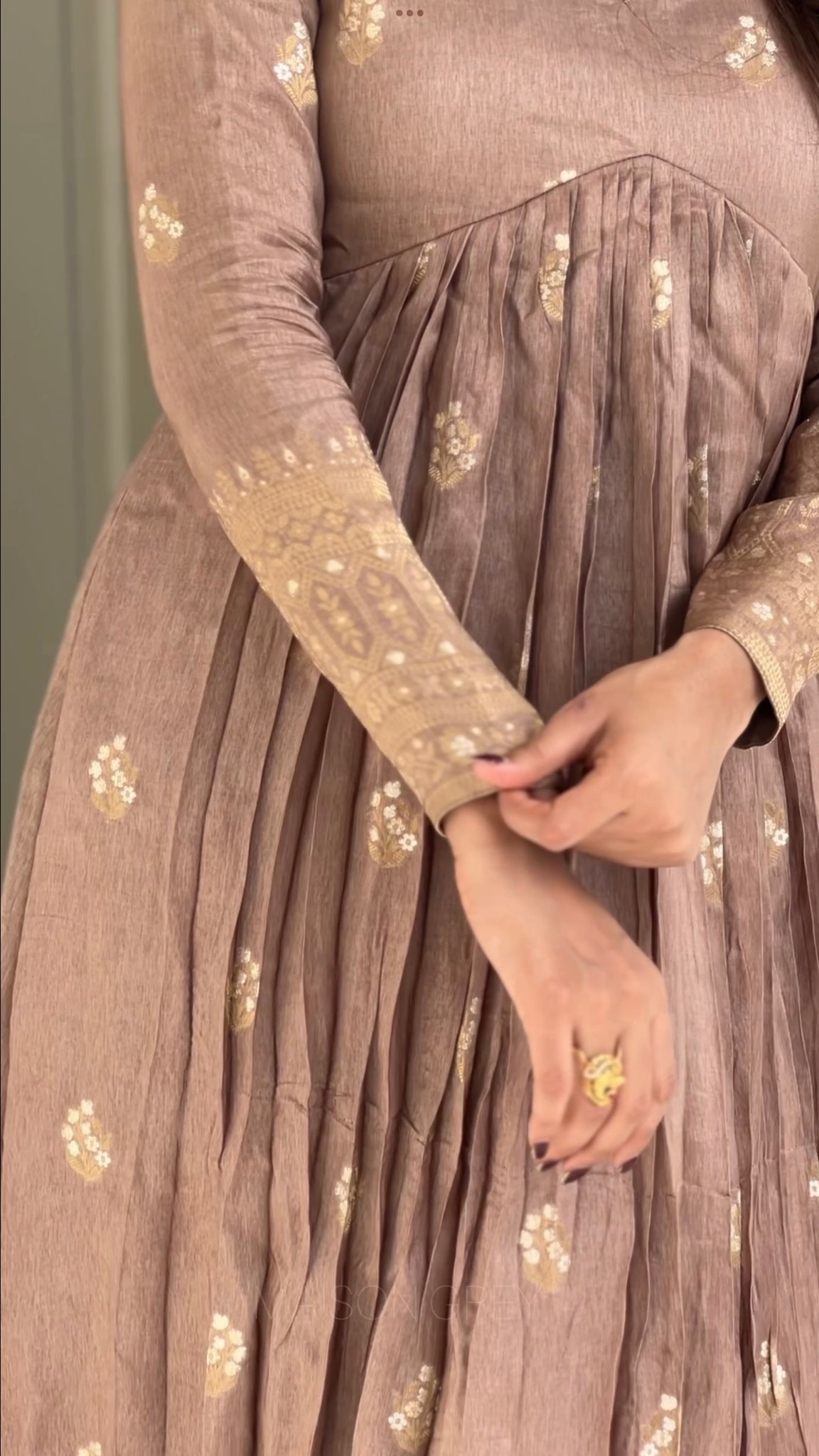 Dark Beige Chanderi Anarkali