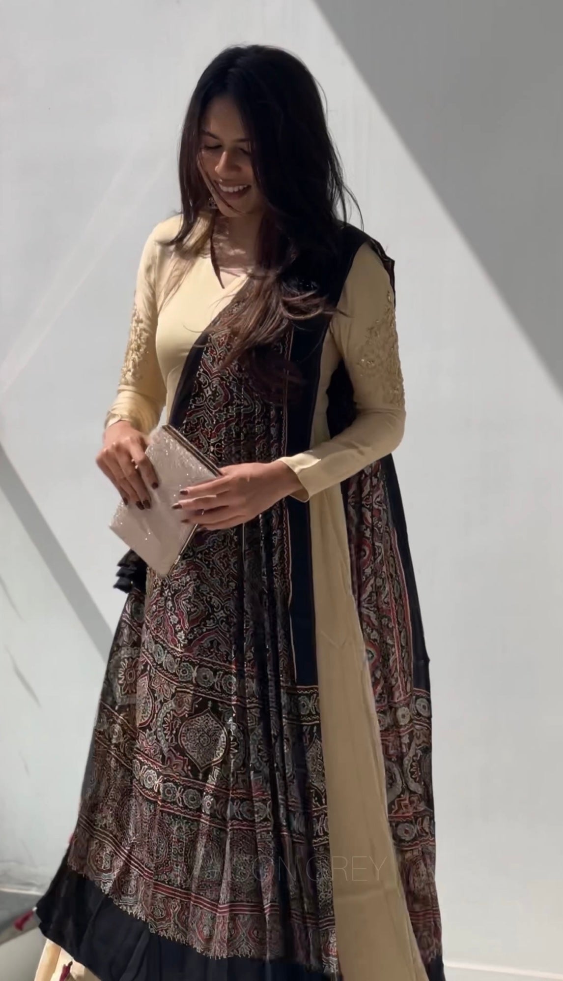 Anarkali with Draped Shawl 2