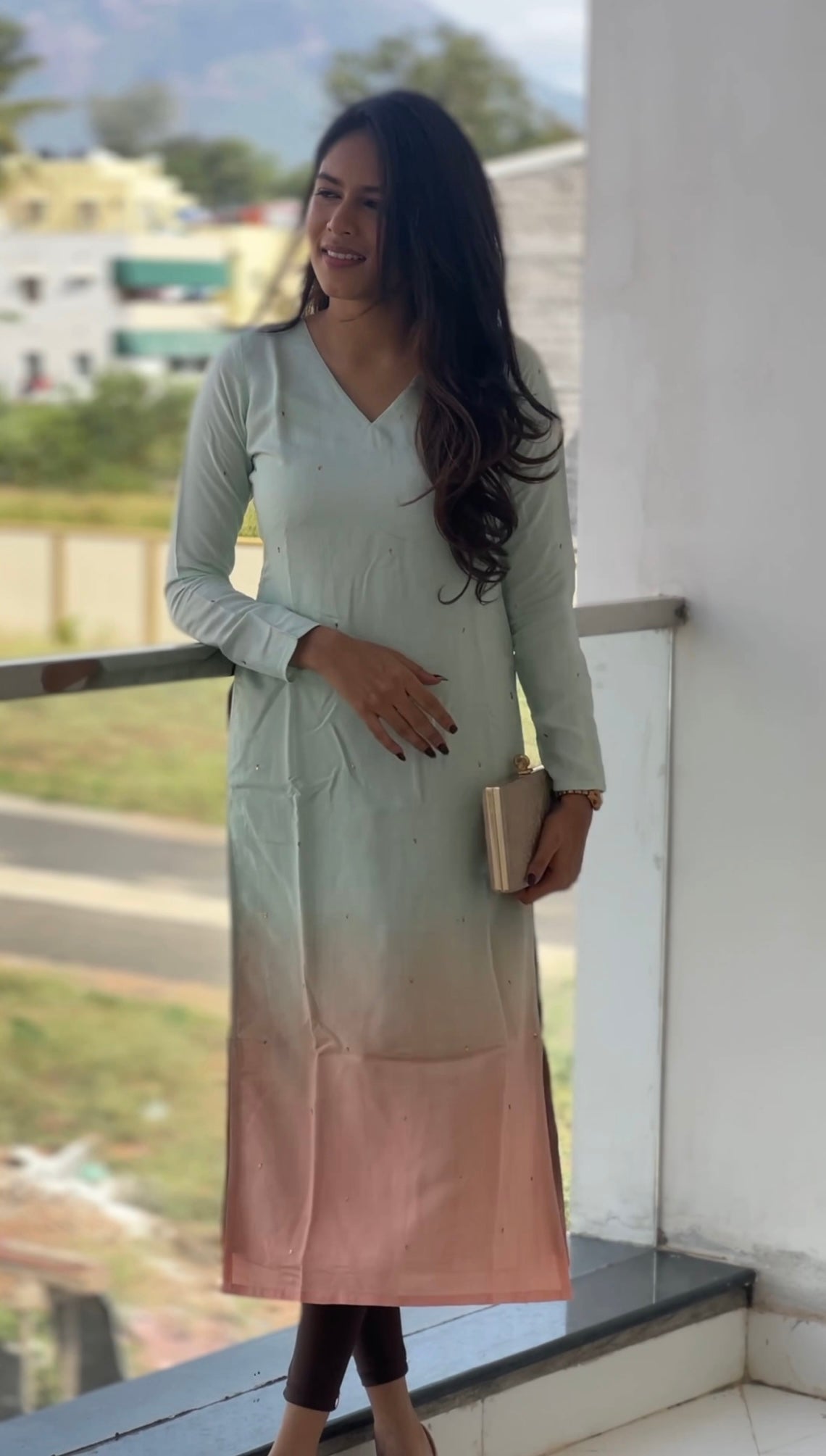 Ice blue and Peach Ombré Kurta