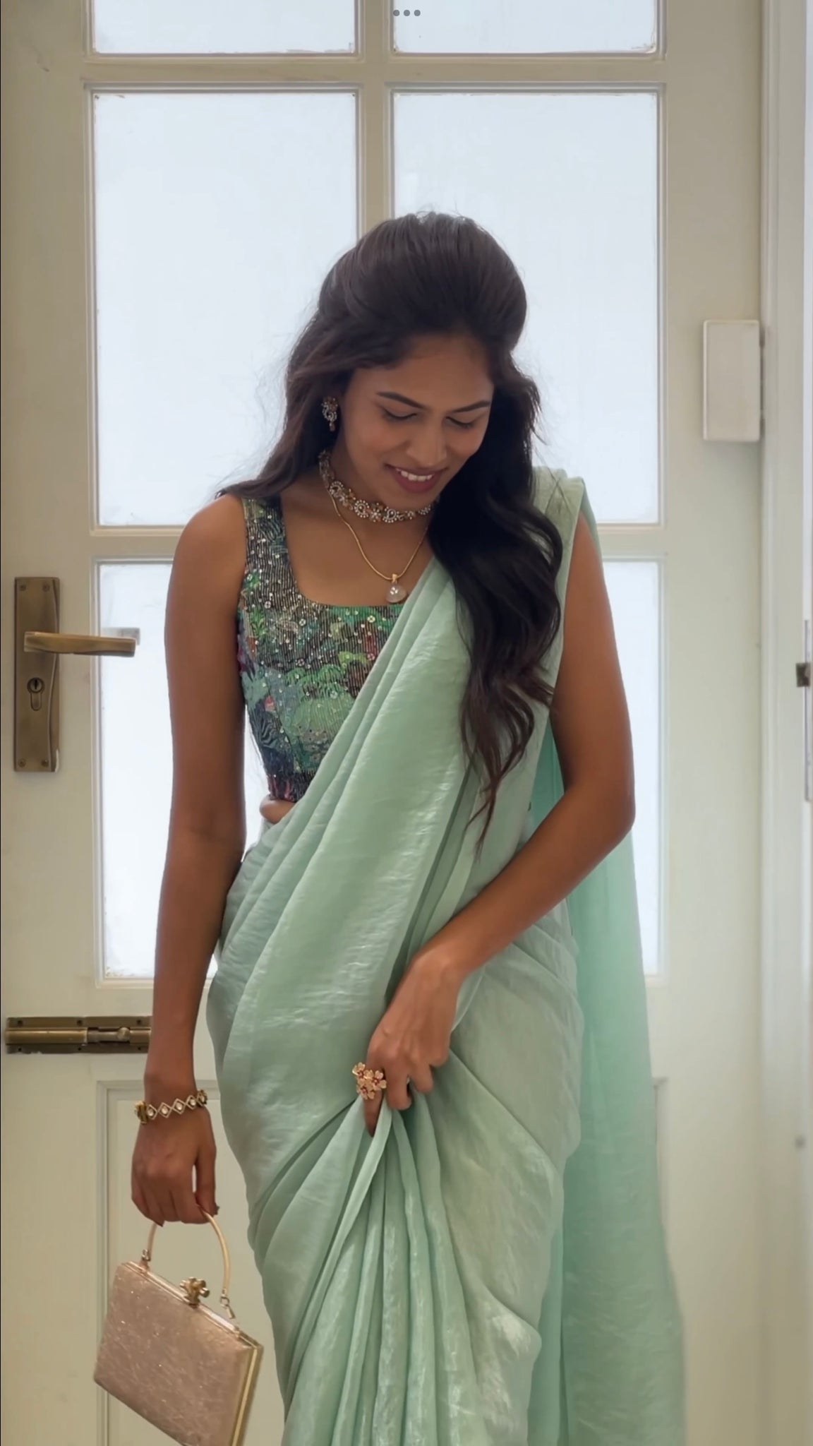 Ice Blue Corset & Draped Saree