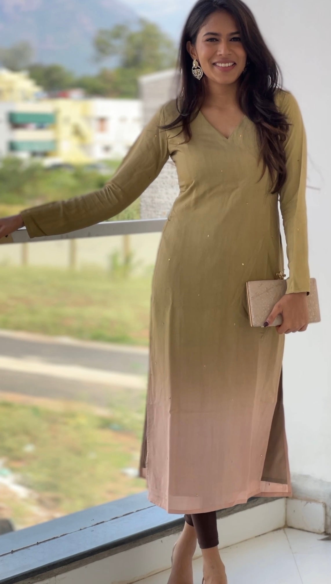 Khaki and Pink Ombré Kurta