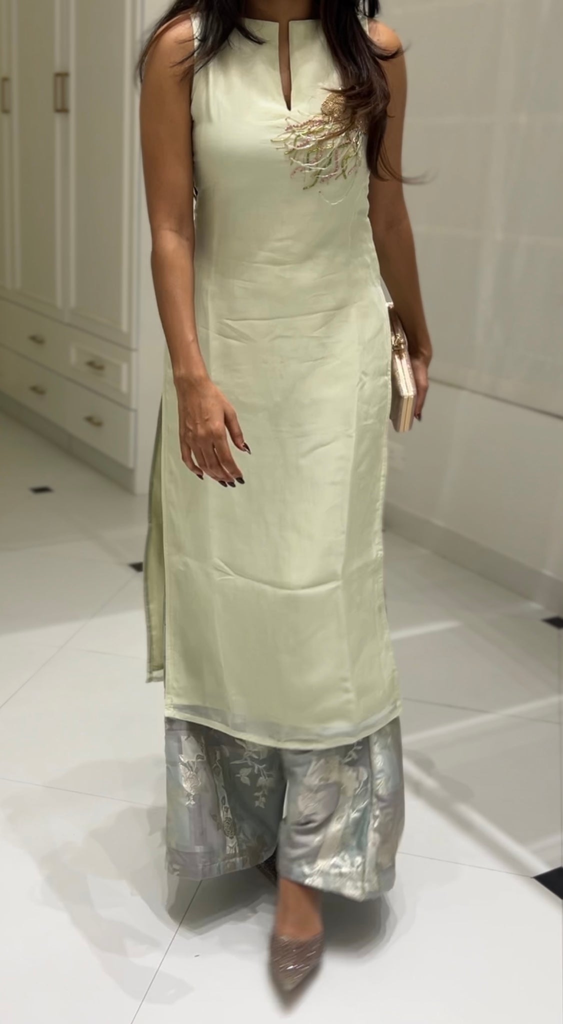 Jelly fish Embroidered Banaras kurta and Banaras pants - Baby Blue