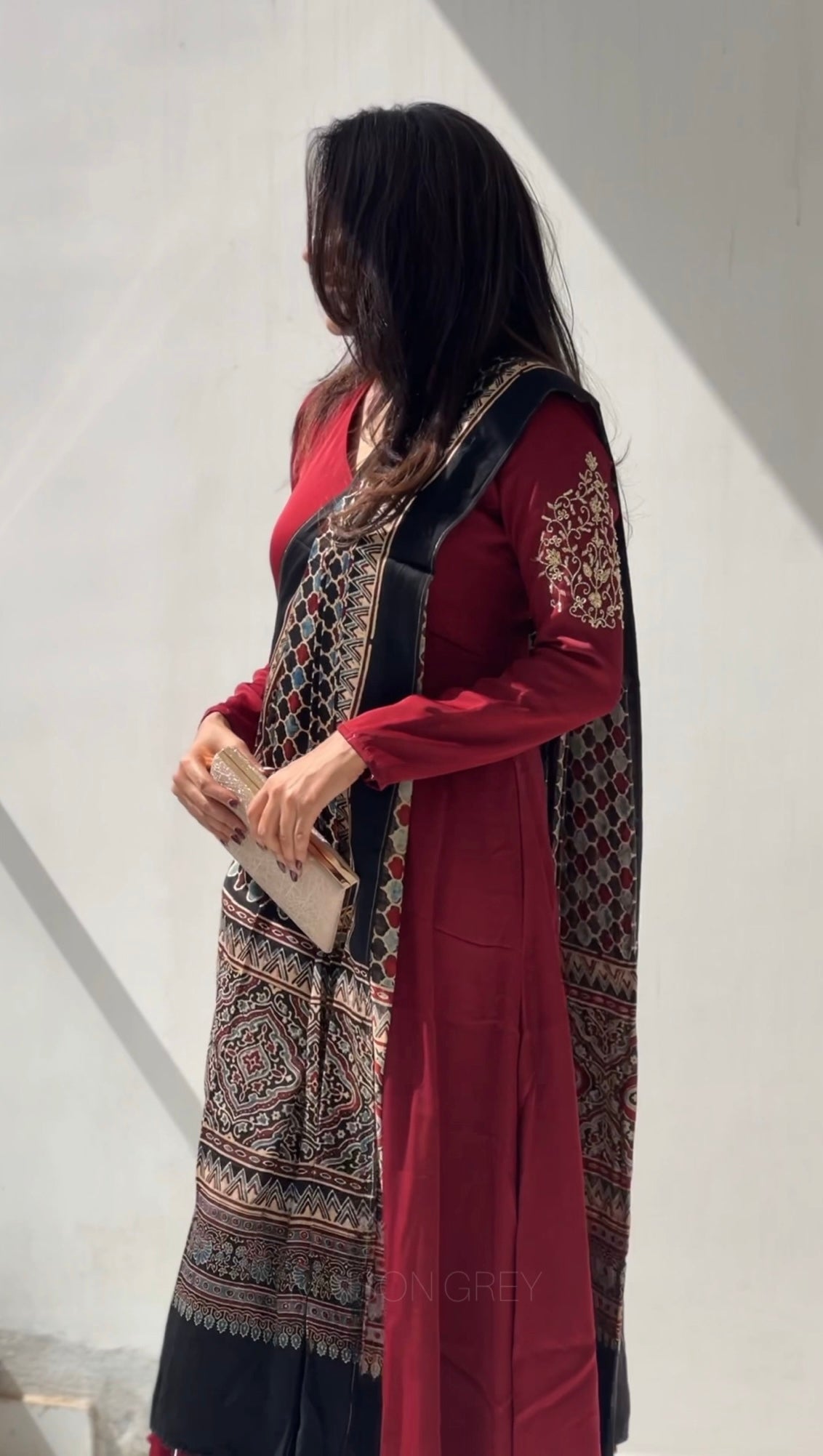 Anarkali with Draped Shawl 4