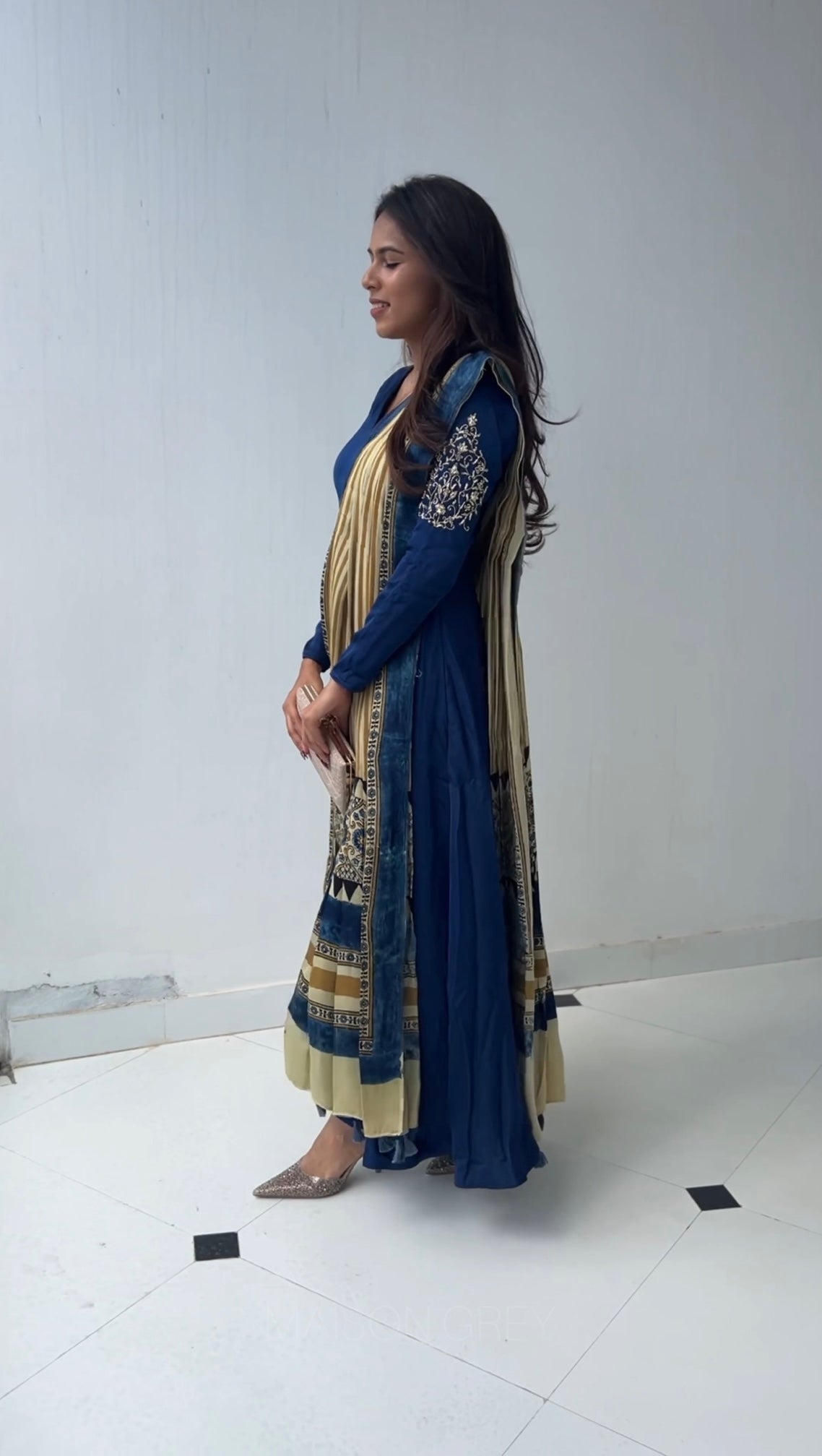 Anarkali with Draped Shawl 3