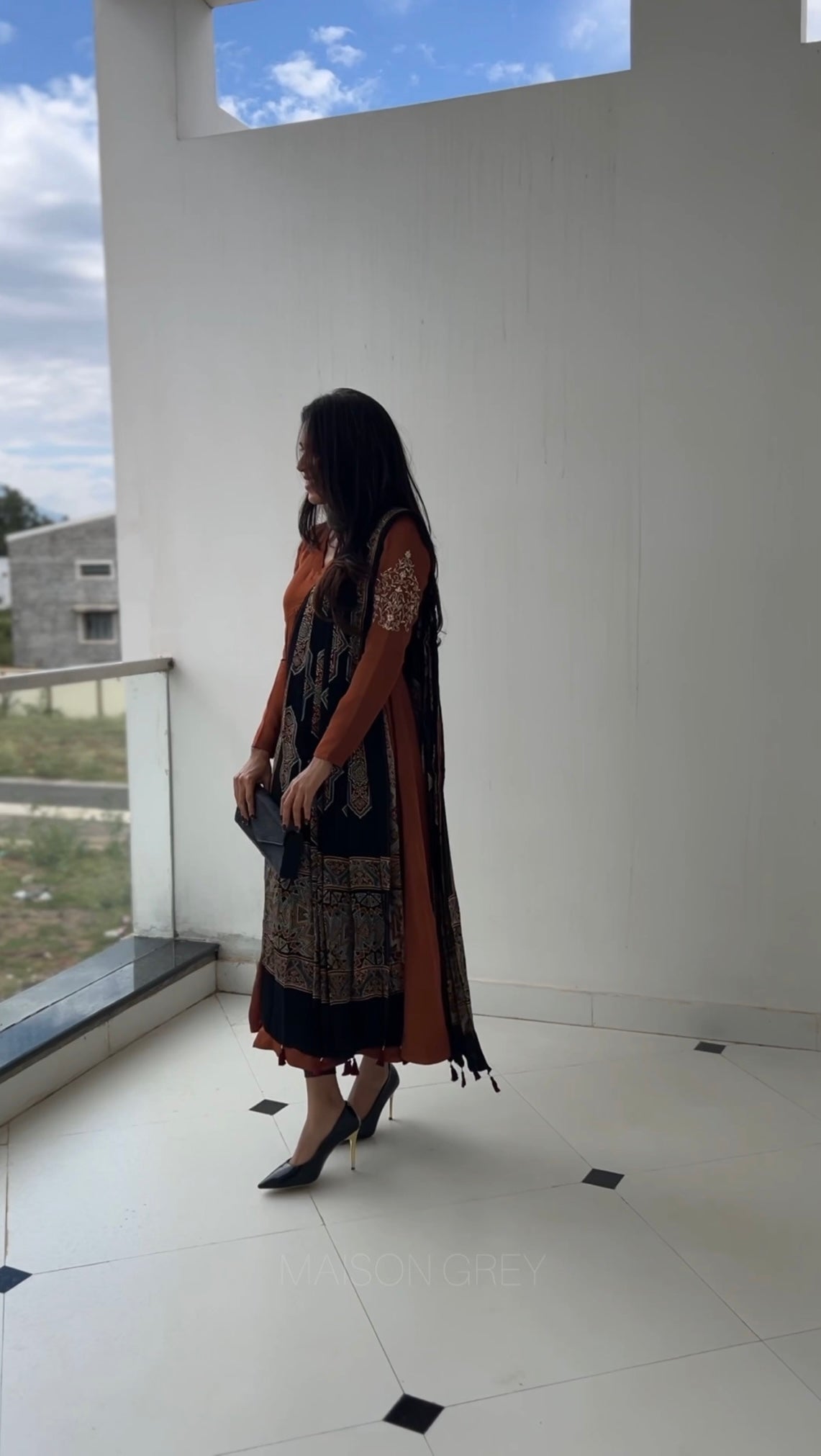 Anarkali with Draped Shawl 7