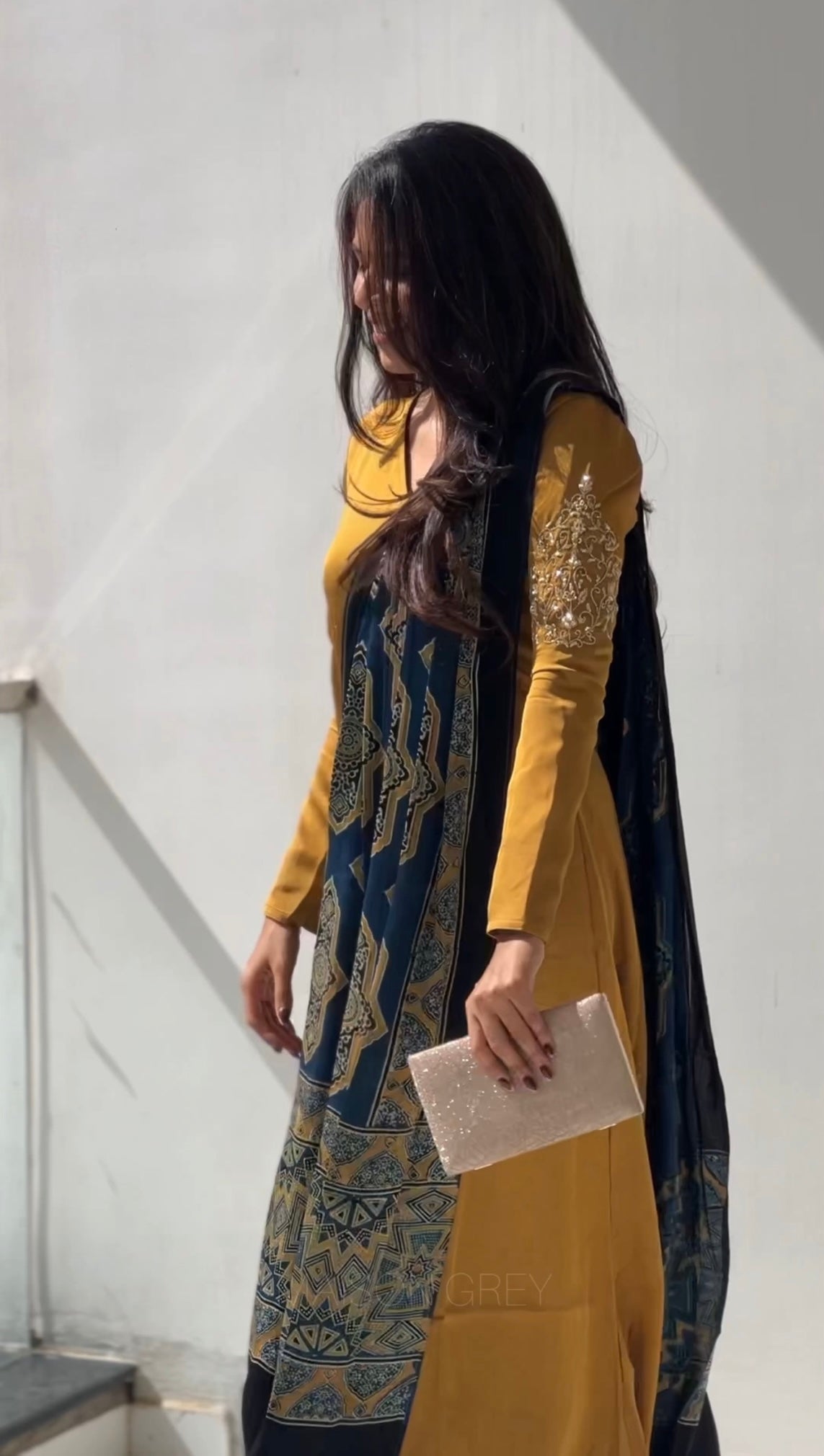 Anarkali with Draped Shawl 5