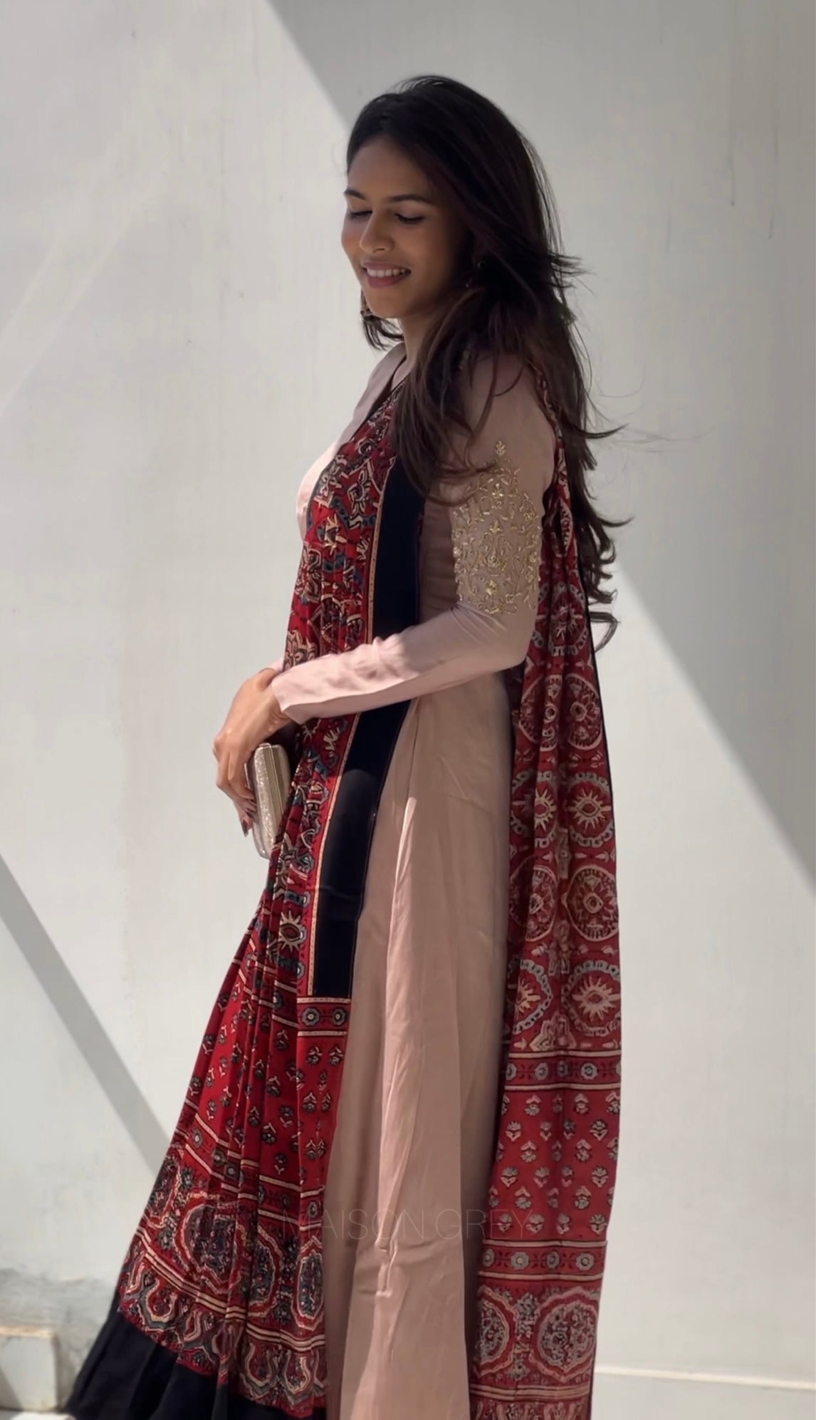 Anarkali with Draped Shawl 1