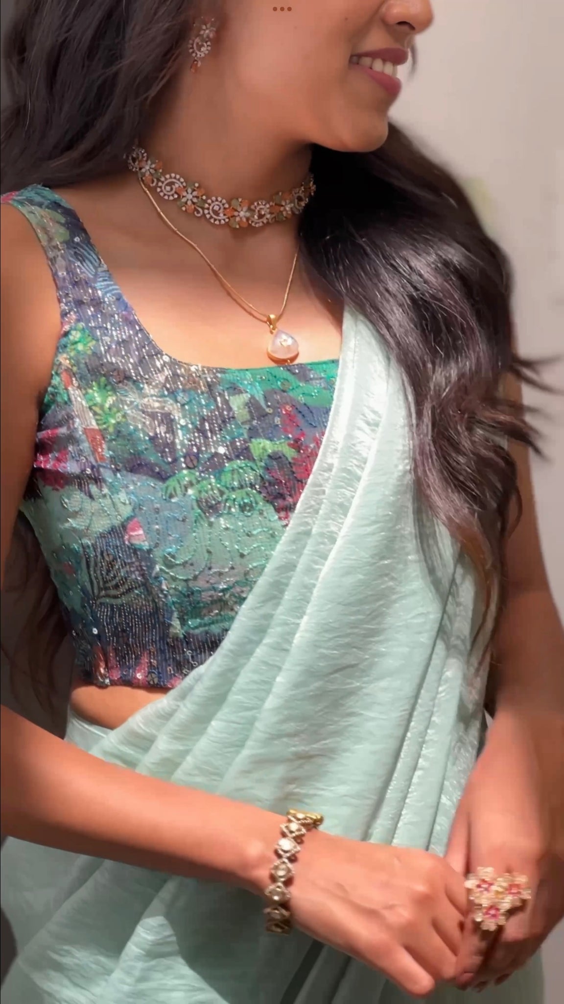 Ice Blue Corset & Draped Saree