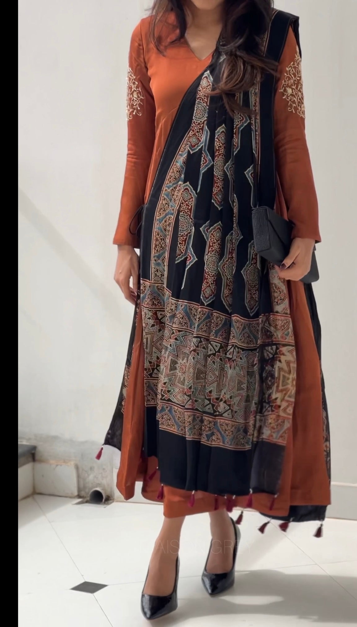 Anarkali with Draped Shawl 7