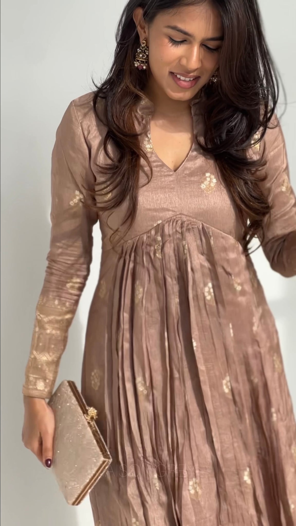 Dark Beige Chanderi Anarkali
