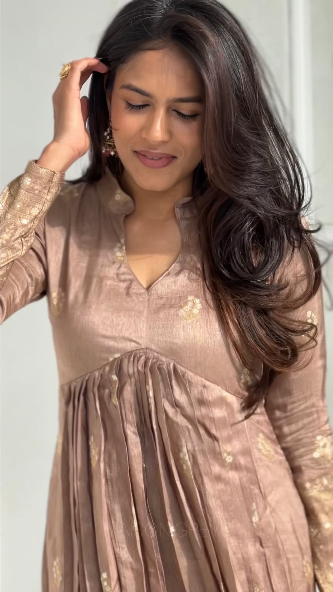 Dark Beige Chanderi Anarkali