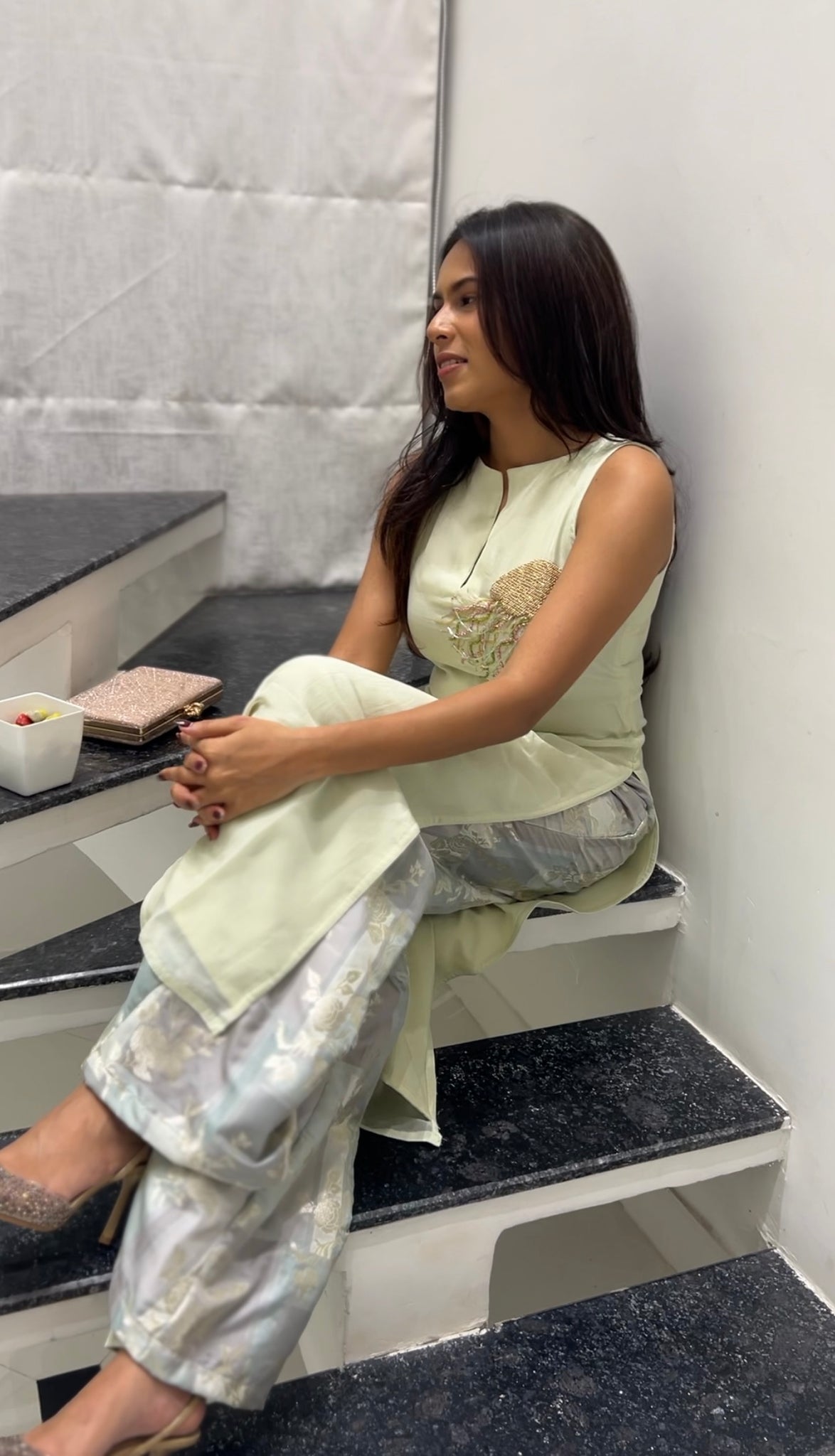 Jelly fish Embroidered Banaras kurta and Banaras pants - Baby Blue