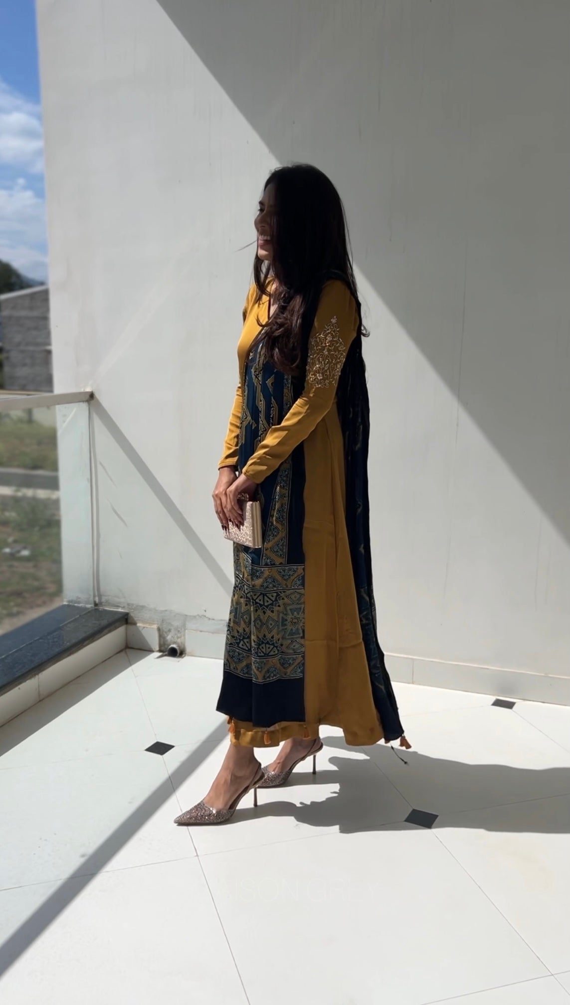 Anarkali with Draped Shawl 5