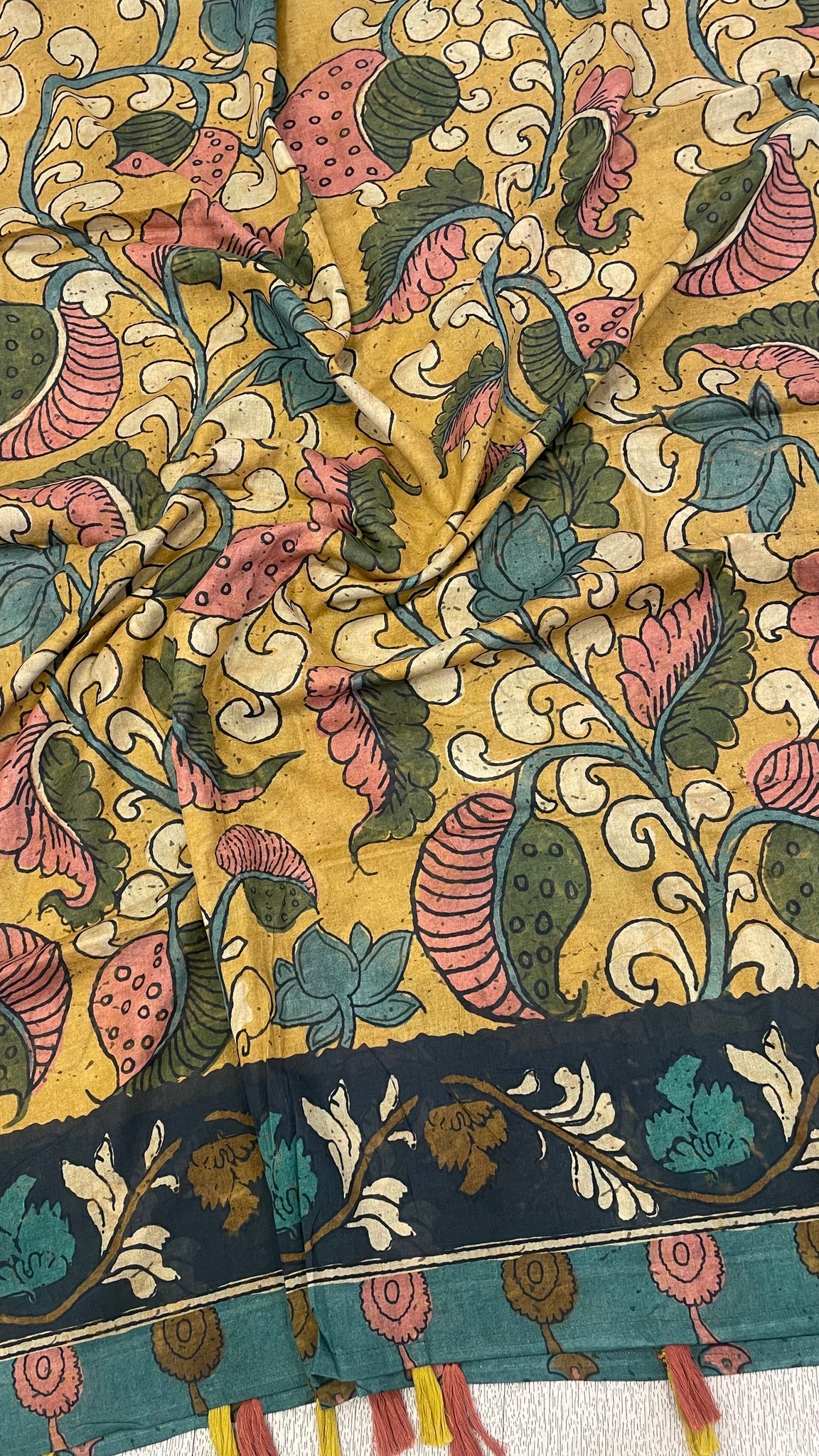 Mustard and Blue Kalamkari Shawl